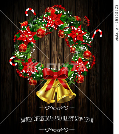 White card with Christmas wreath and bow 26553525
