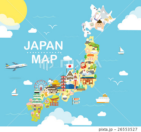 Japan Travel Map In Flat Illustration のイラスト素材