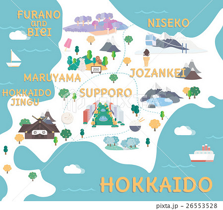 Hokkaido Travel Map In Flat Illustration のイラスト素材 26553528 Pixta