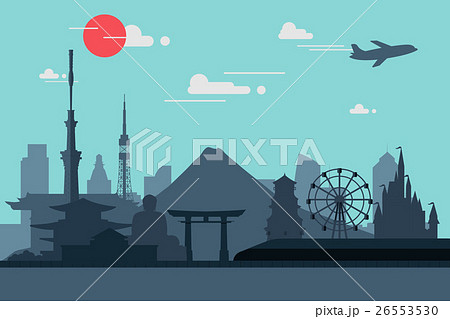 Silhouette illustration of Tokyo city in Japan.