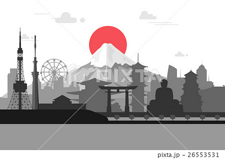 Silhouette illustration of Tokyo city in Japan.