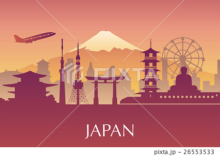 Silhouette illustration of Tokyo city in Japan.
