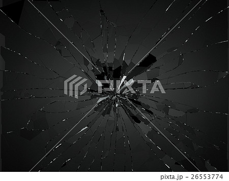 Bullet hole pieces of shattered or smashed glass 26553774
