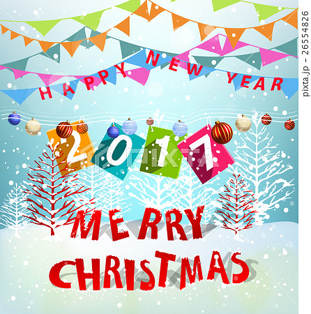 Happy new year 2017 and merry christmas, fireworks 26554826