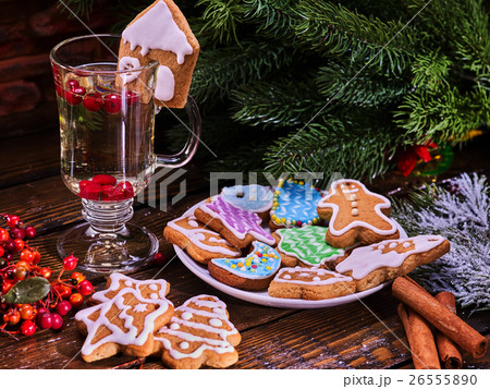 Christmas cookies plate and glass latte mug with 26555890