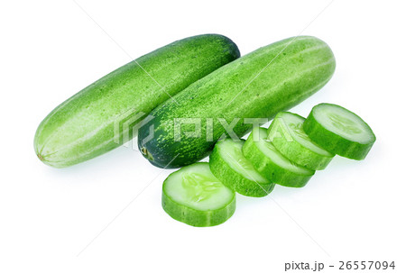 green fresh cucumber isolated on white background. 26557094