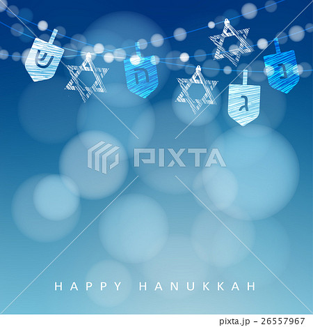 Hanukkah blue background with string of lights 26557967