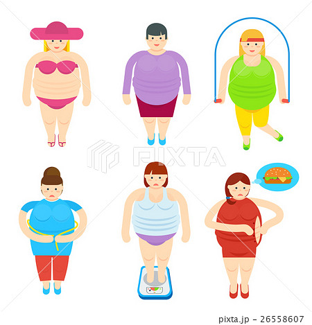 Fat Woman Funny Cartoon Characters Set 26558607