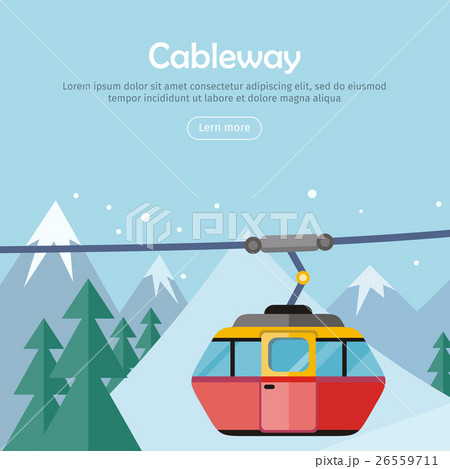 Cableway On Mountain Landscape Web Banner Posterのイラスト素材