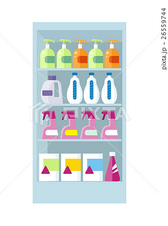 Shelves with Household Chemicals Illustration. Shelves with Household Chemicals Illustration. 26559744