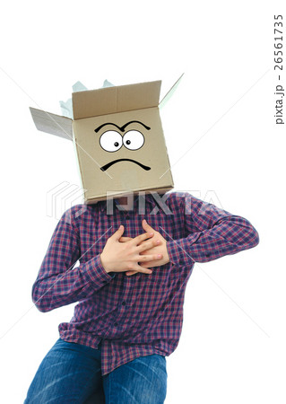 Man with smiling box over his head Man with smiling box over his head 26561735