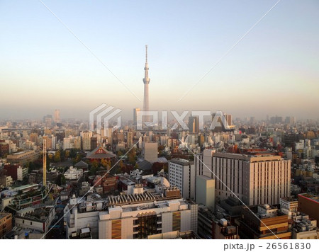 東京スカイツリーと浅草の町並みの写真素材