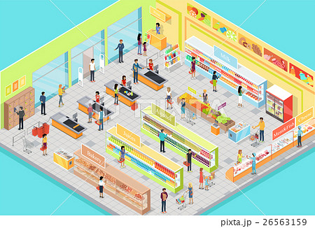 Supermarket Interior in Isometric Projection. 3D Supermarket Interior in Isometric Projection. 3D 26563159