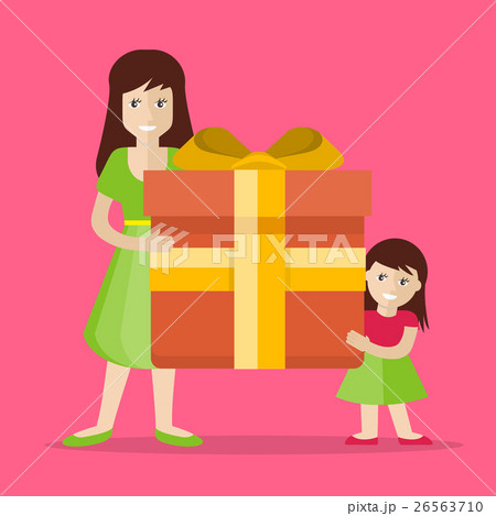 Mother and Daughter with Gift Flat Design Vector Mother and Daughter with Gift Flat Design Vector 26563710