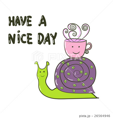 Cute cartoon snail with cup of coffee. Cute cartoon snail with cup of coffee. 26564946