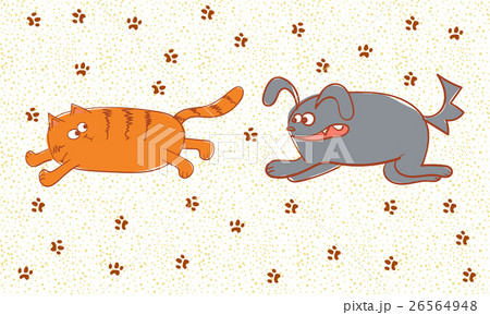 Angry dog chasing the cat. Vector doodle 26564948