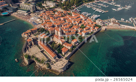 Aerial view of Budva in Montenegro, old town Aerial view of Budva in Montenegro, old town 26565024