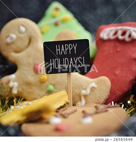 christmas cookies and text happy holidays 26565649