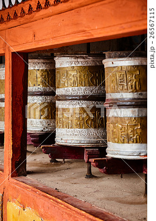 Buddhist prayer wheels in Hemis monstery. Ladakh 26567115