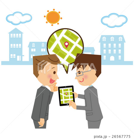 タブレット 地図 ビジネスマン 2人 街中 タブレット 地図 ビジネスマン 2人 街中 26567775