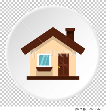 One storey house with chimney icon, flat style One storey house with chimney icon, flat style 26575615