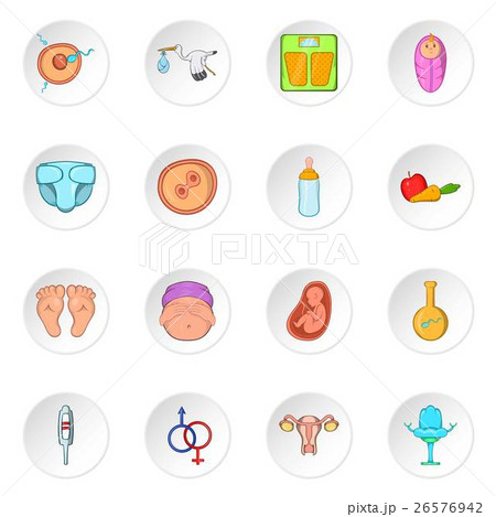 Pregnancy and newborn baby icons, cartoon style Pregnancy and newborn baby icons, cartoon style 26576942
