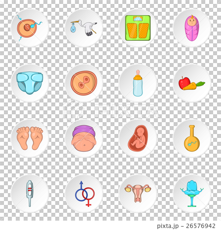 Pregnancy and newborn baby icons, cartoon style Pregnancy and newborn baby icons, cartoon style 26576942