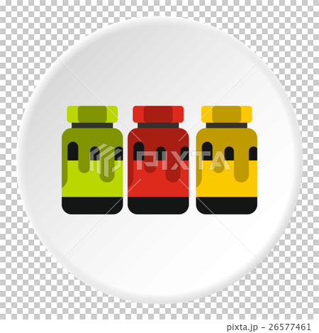 Three color gouache in jar icon, flat style Three color gouache in jar icon, flat style 26577461