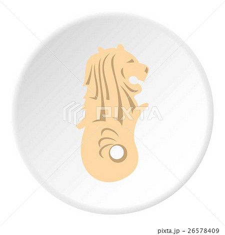 Statue of lion fish Merlion icon, flat style 26578409