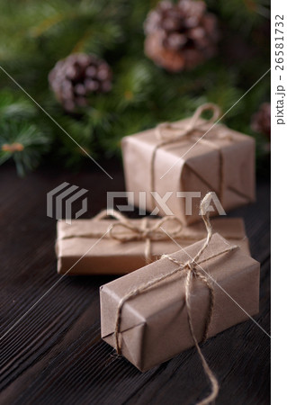 Christmas composition on wooden background with Christmas composition on wooden background with 26581732