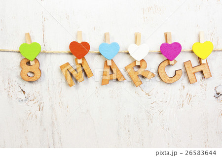 8 March  and multicolored hearts 26583644