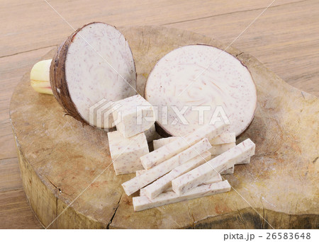 taro roots on wooden background taro roots on wooden background 26583648
