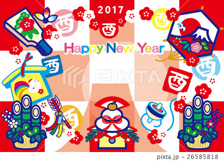 年賀状2017 とり年 酉印 鏡餅 羽子板 絵馬 破魔矢 門松 凧 富士山 HappyNewYear 年賀状2017 とり年 酉印 鏡餅 羽子板 絵馬 破魔矢 門松 凧 富士山 HappyNewYear 26585818