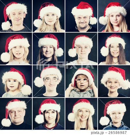 Christmas Man, Woman and Children in Santa Hat 26586987