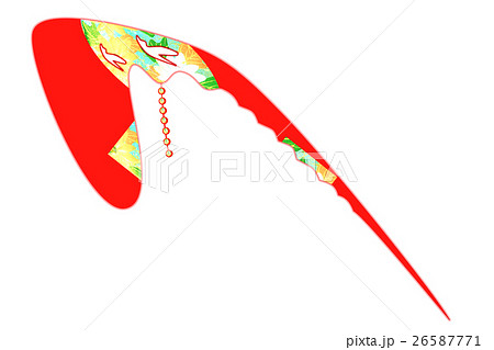 朱塗りのかんざし髪飾り和風小物雑貨イメージ 背景透明 鳥透かし模様 玉飾りのイラスト素材