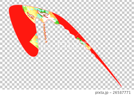 朱塗りのかんざし髪飾り和風小物雑貨イメージ 背景透明 鳥透かし模様 玉飾りのイラスト素材