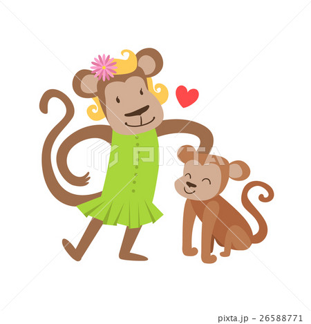Monkey Mom In Dress Animal Parent And Its Baby Monkey Mom In Dress Animal Parent And Its Baby 26588771
