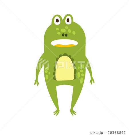 Frog Standing Facing Flat Cartoon Green Friendly 26588842