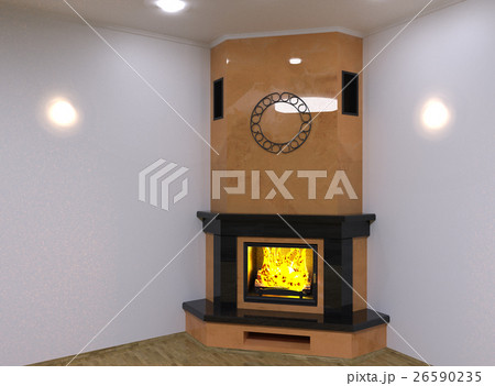 Corner marble fireplace. 3D render 26590235