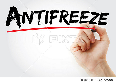 Hand writing Antifreeze with marker 26590506