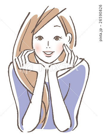 女性 頬杖 笑顔のイラスト素材