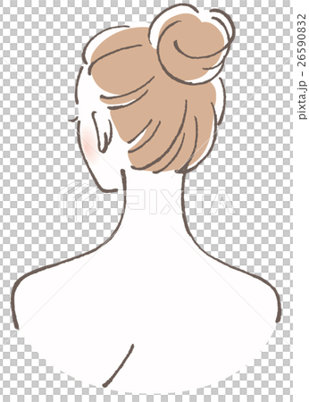 女性 後ろ姿 お団子ヘアのイラスト素材