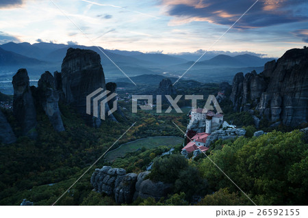Meteora monasteries after sunset, Greece 26592155