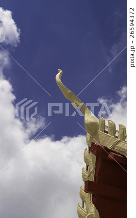 Gable apex on the roof of Thai temple . Gable apex on the roof of Thai temple . 26594372