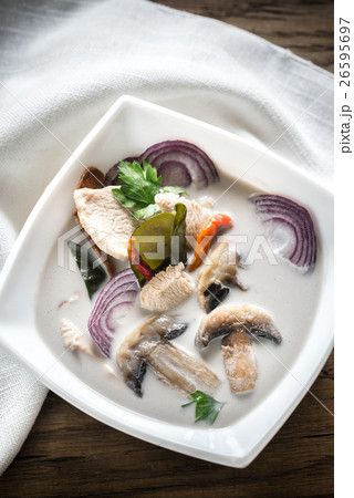 Bowl of thai tom kha kai soup 26595697