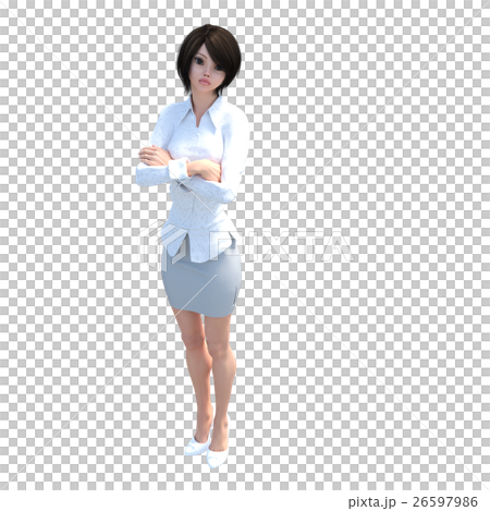 腕組みする白いシャツの女性　ビジネスウーマン　perming3DCGイラスト素材 26597986