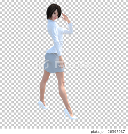 敬礼する白いシャツの女性　ビジネスウーマン　perming3DCGイラスト素材 26597987