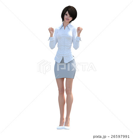 ガッツポーズする白いシャツの女性 ビジネスウーマン Perming3dcgイラスト素材のイラスト素材