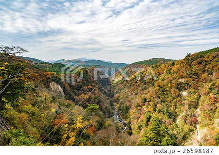 九酔渓 九重夢大吊橋 紅葉の写真素材