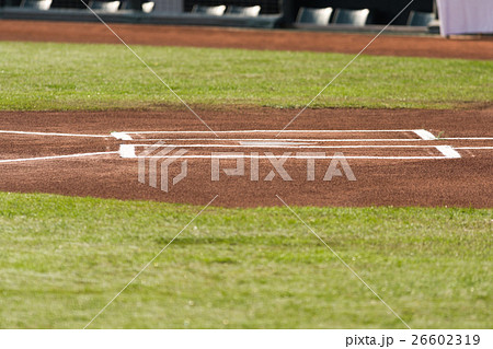 広島東洋カープ本拠地 マツダスタジアム ホームベース付近 バッターボックスの写真素材